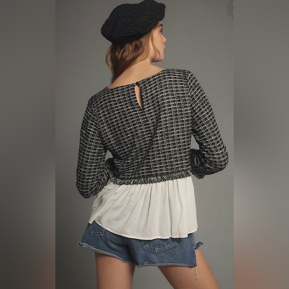 Maeve Tops - Maeve Black and White Textured BlouseAnthropologie Maeve Tweed Twofer Top brand